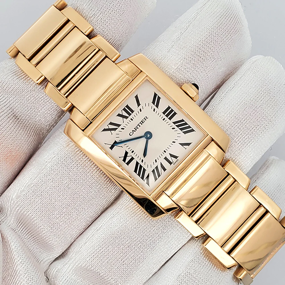 Cartier Tank Française Midsize 25mm Yellow Gold Silver Roman Dial Quartz Watch 1821 Box Papers - Image 3