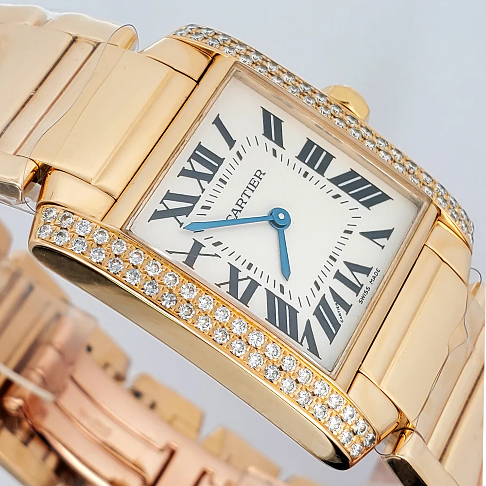 Cartier Tank Française Midsize Factory Diamond Yellow Gold 25mm Watch W50003N2 1821 - Image 3