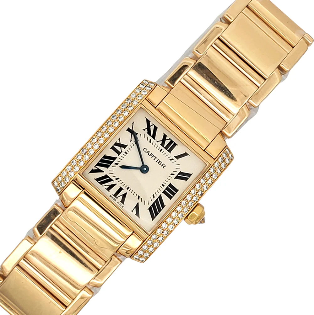 Cartier Tank Française Midsize Factory Diamond Yellow Gold 25mm Watch W50003N2 1821 - Image 4