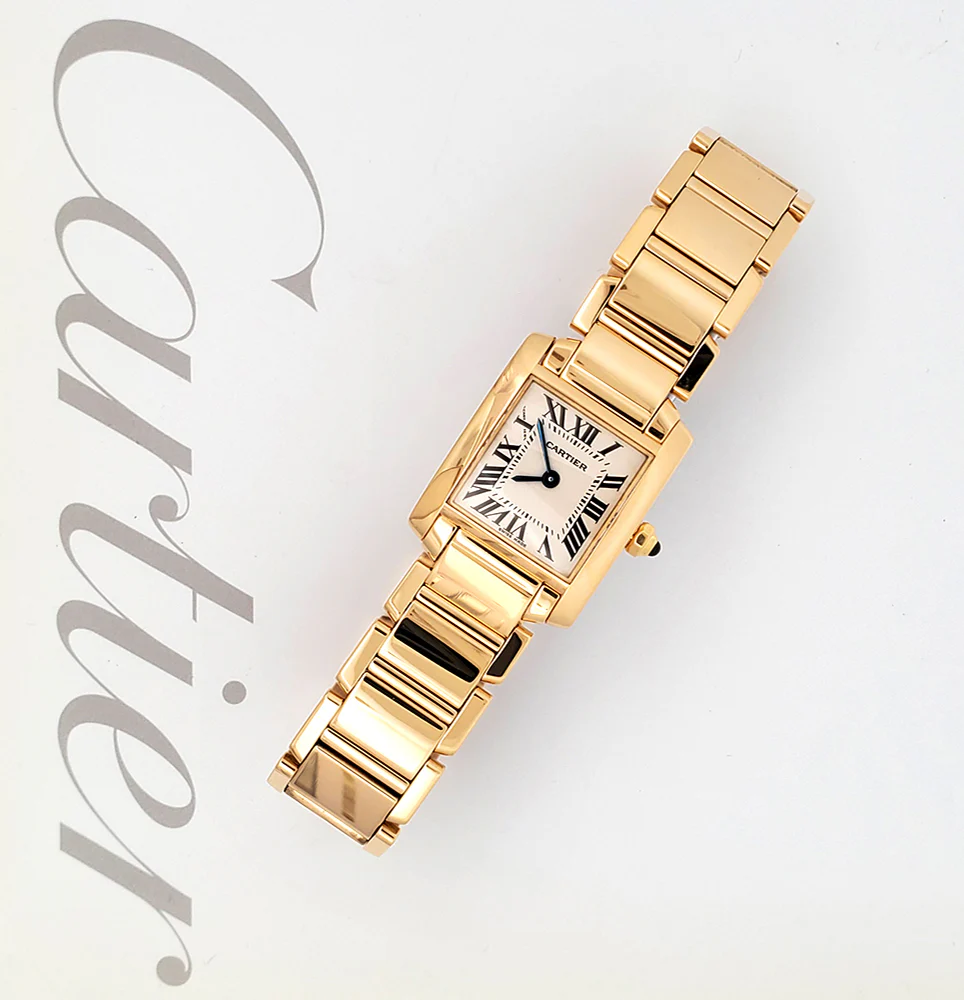 Cartier Tank Francaise Small 20mm 18k Yellow Gold Roman Dial Watch W50002N2 Box Papers