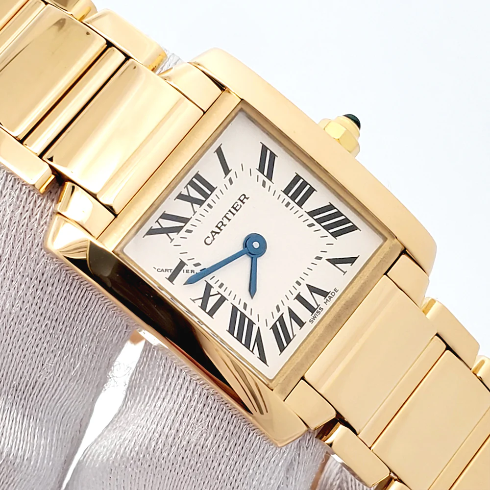 Cartier Tank Francaise Small 20mm 18K Yellow Gold White Roman Dial Ladies Watch 2385 W50002N2 - Image 2