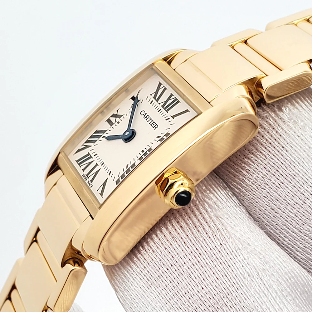 Cartier Tank Francaise Small 20mm 18K Yellow Gold White Roman Dial Ladies Watch 2385 W50002N2 - Image 3