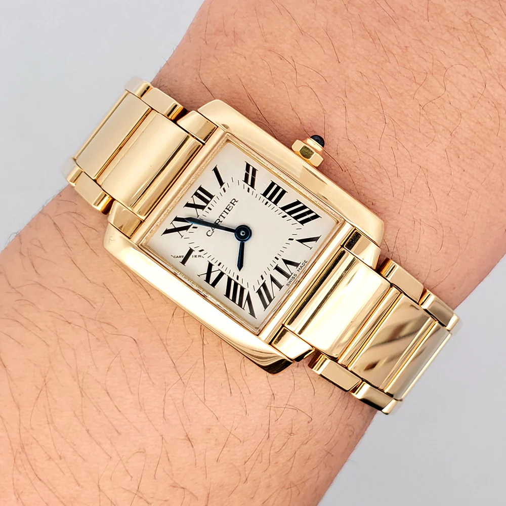 Cartier Tank Francaise Small 20mm White Roman 18K Yellow Gold Ladies Watch 2385