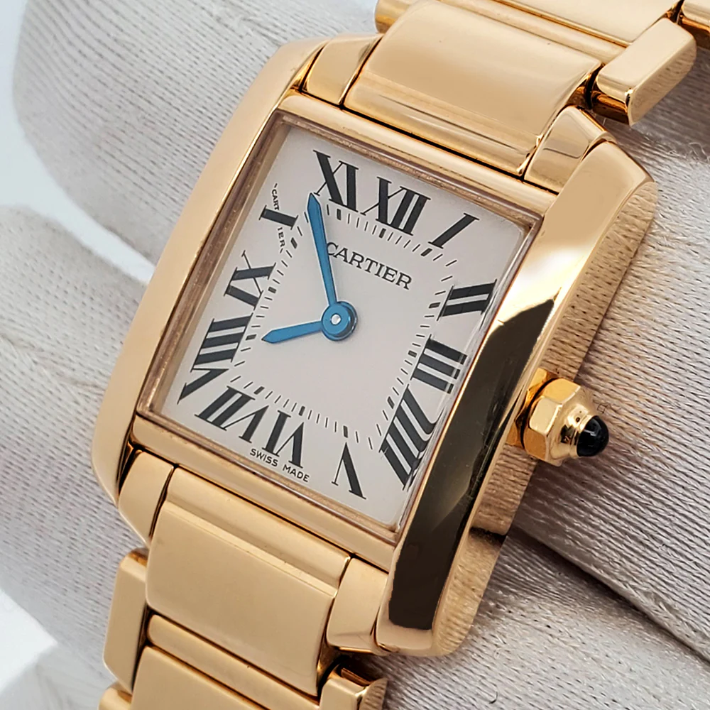 Cartier Tank Francaise Small 20mm White Roman 18K Yellow Gold Ladies Watch 2385 - Image 3