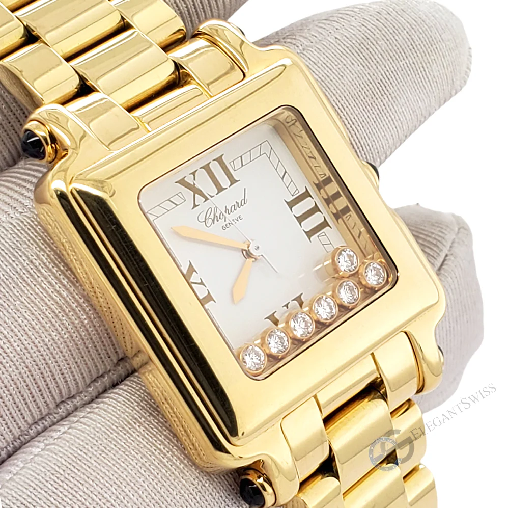 Chopard Happy Sport 27mm White Dial Square Yellow Gold Quartz Watch