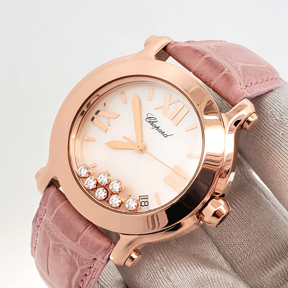 Chopard Happy Sport Pearl Dial 7 Floating Diamond Rose Gold Ladies 36mm Watch 4183 with Box