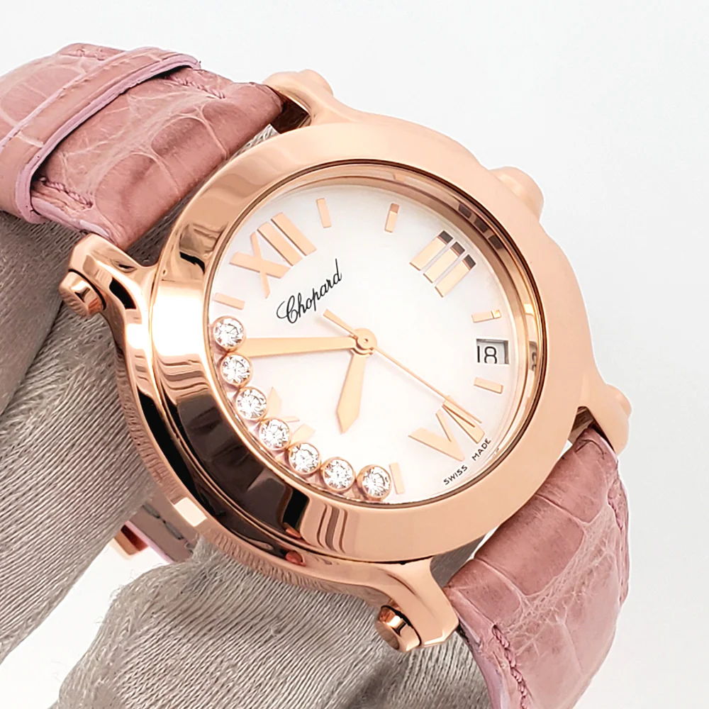 Chopard Happy Sport Pearl Dial 7 Floating Diamond Rose Gold Ladies 36mm Watch 4183 with Box - Image 2