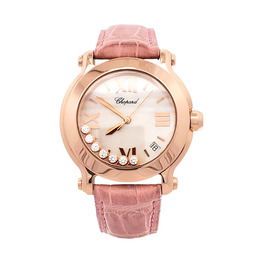Chopard Happy Sport Pearl Dial 7 Floating Diamond Rose Gold Ladies 36mm Watch 4183 with Box - Image 3