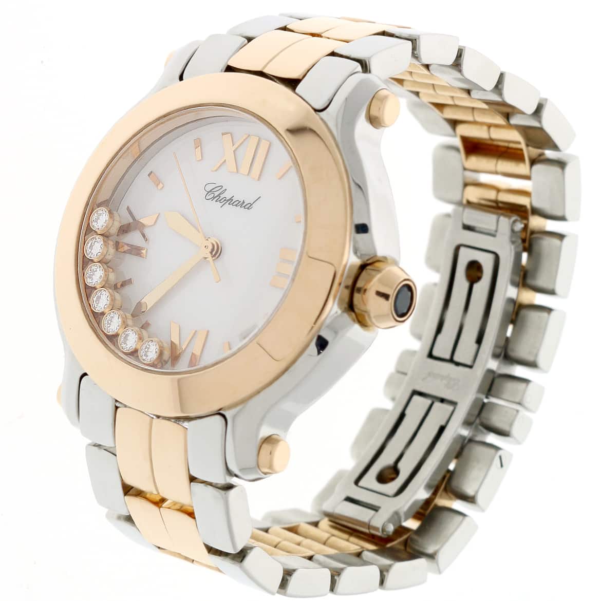 Chopard Happy Sport Round Medium 7-Floating Diamonds 2-Tone 18K Rose Gold/Stainless Steel 36MM Watch 278488-9001 - Image 3