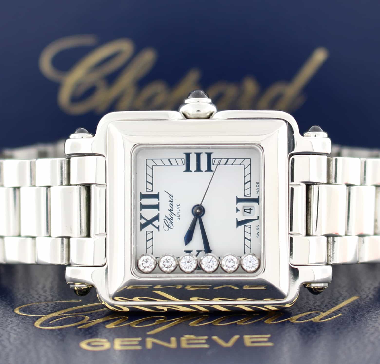 Chopard Happy Sport Square Floating Diamonds Stainless Steel Ladies Watch 27834923 - Image 2