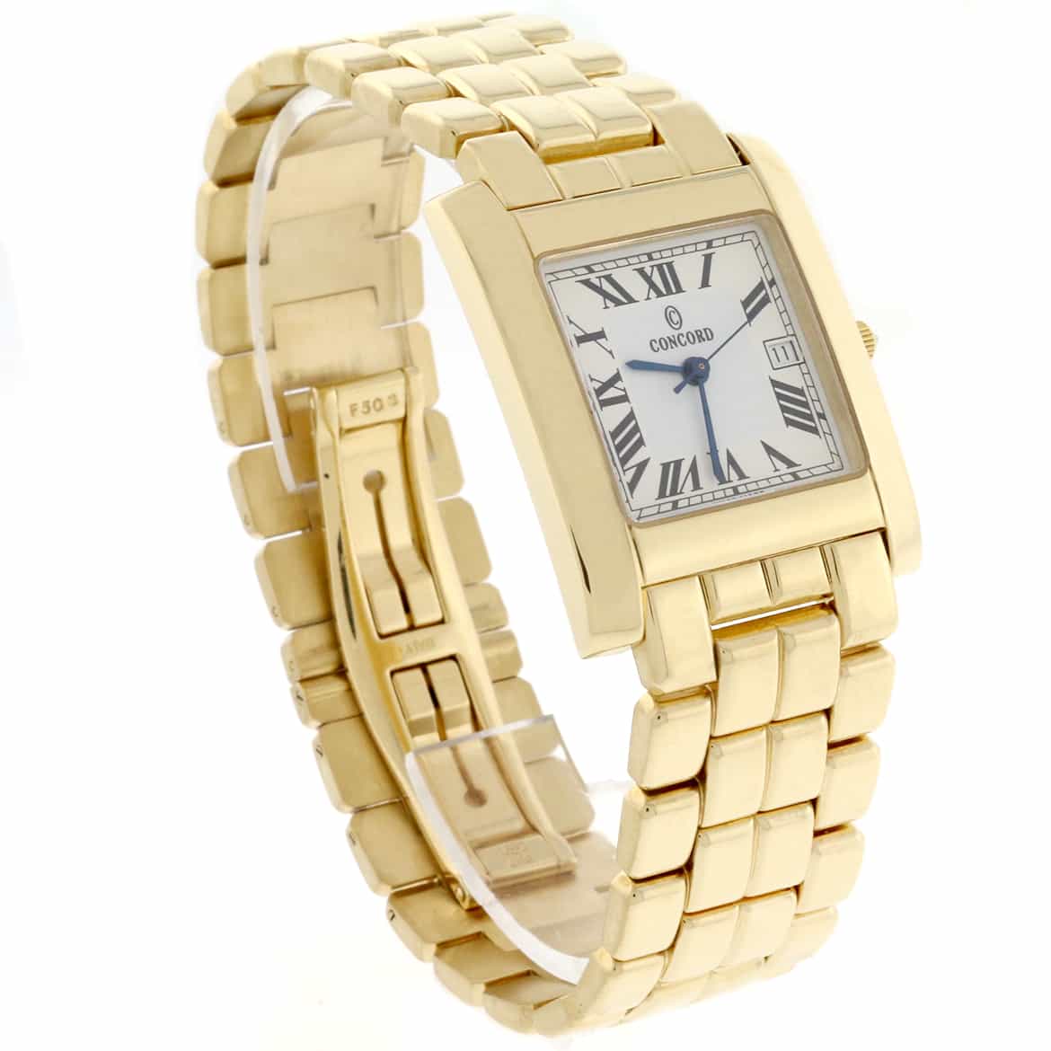Concord Square 14K Yellow Gold 26MM Silver Roman Dial Diamond Crown Watch 28-57-651 - Image 3