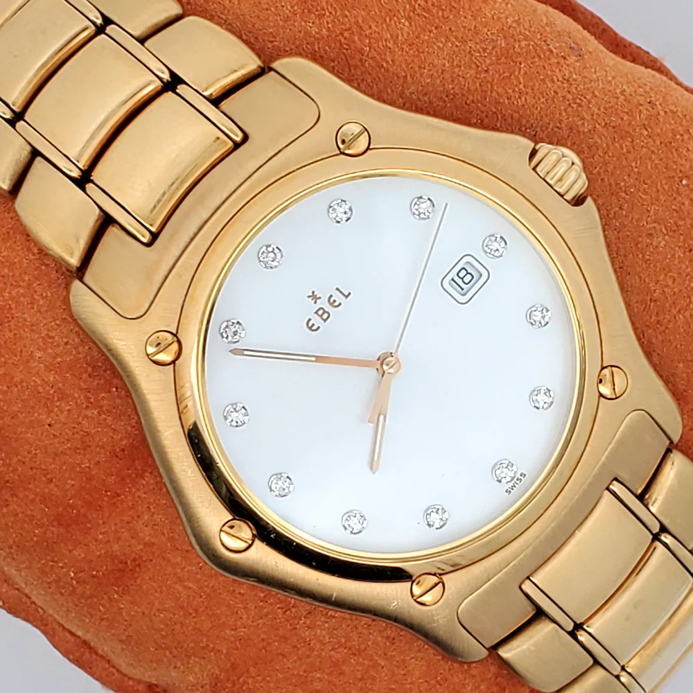 Ebel Factory White Mother of Pearl Diamond Dial 18k Yellow Gold Quartz 1911 37mm Watch 887902 - Image 4