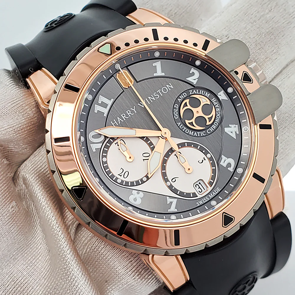 Harry Winston Ocean Diver 44mm 2-tone Rose Gold/Zalium Rubber Strap 410 MCA44RZ Watch - Image 4