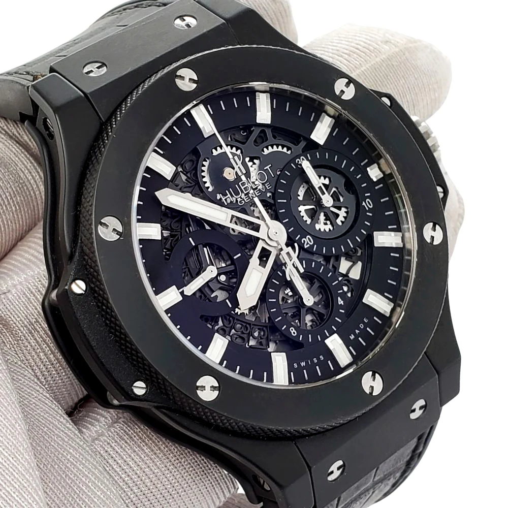 Hublot Big Bang Aero Bang 44mm Skeleton/Ceramic Bazel/ Leather Strap Watch 311.CI.1170.GR Box Papers