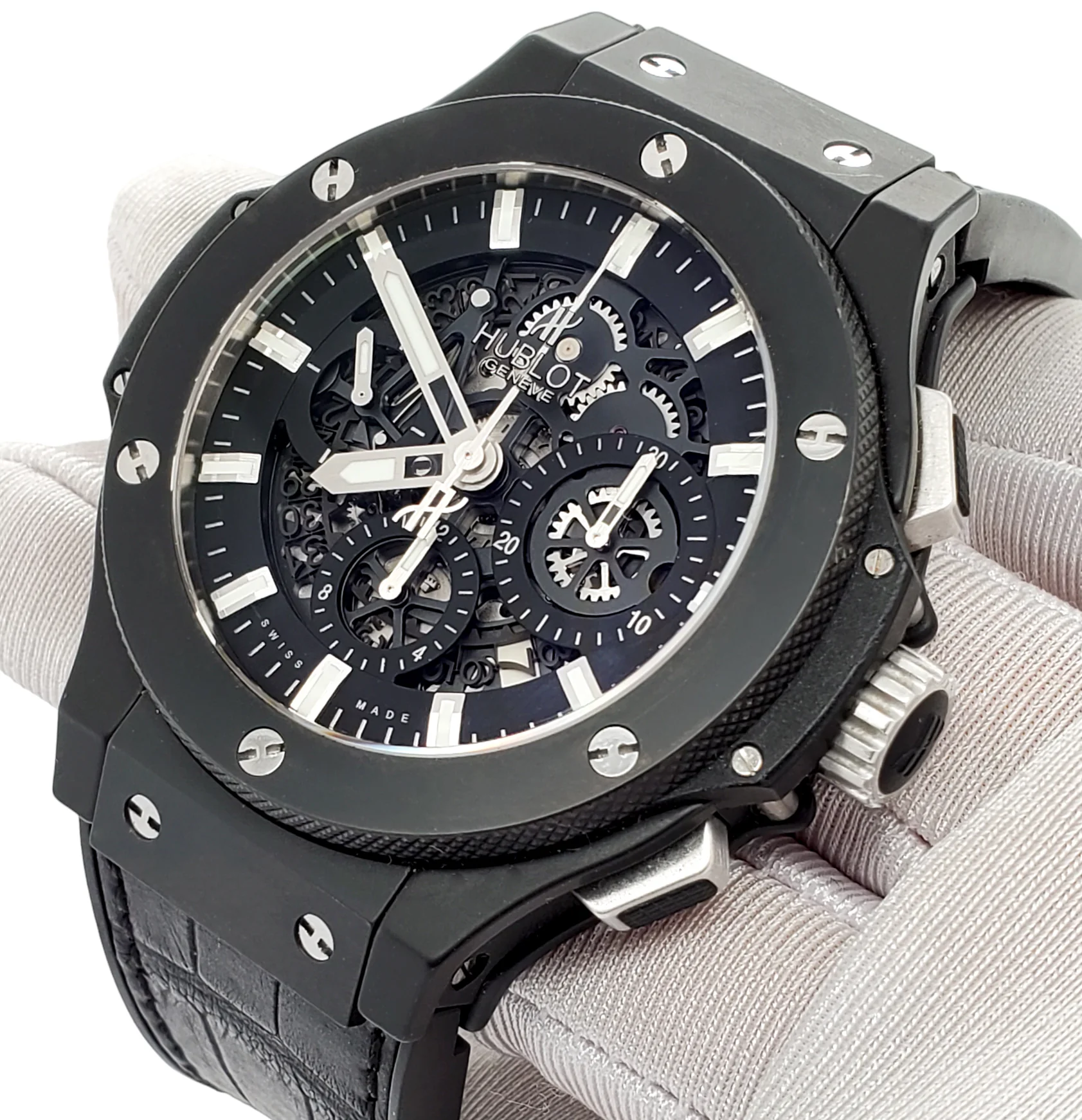 Hublot Big Bang Aero Bang 44mm Skeleton/Ceramic Bazel/ Leather Strap Watch 311.CI.1170.GR Box Papers - Image 2