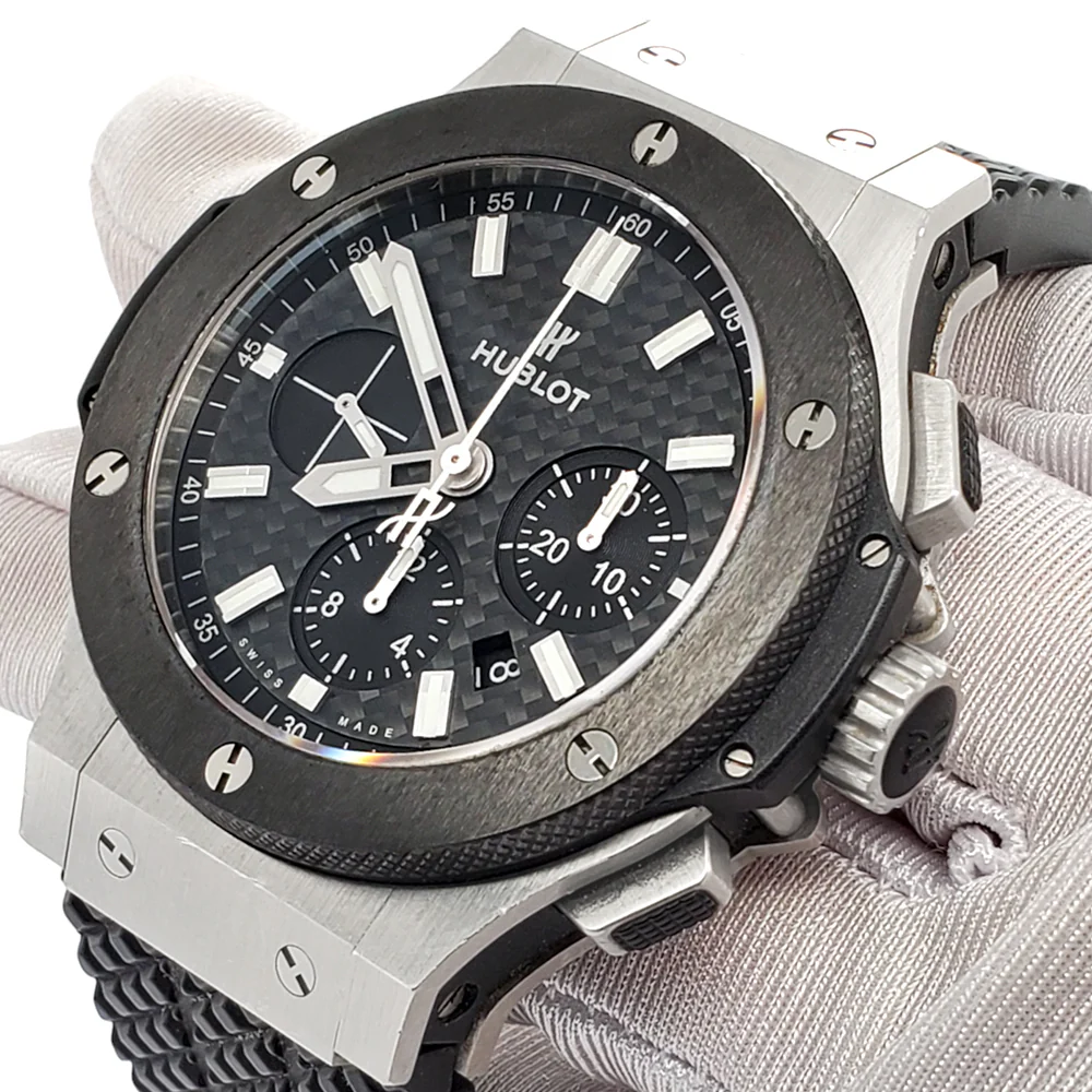 Hublot Big Bang Chronograph 44mm Ceramic Black Bezel/Rubber Strap/Steel Watch 301.SM.1770.RX Box Papers