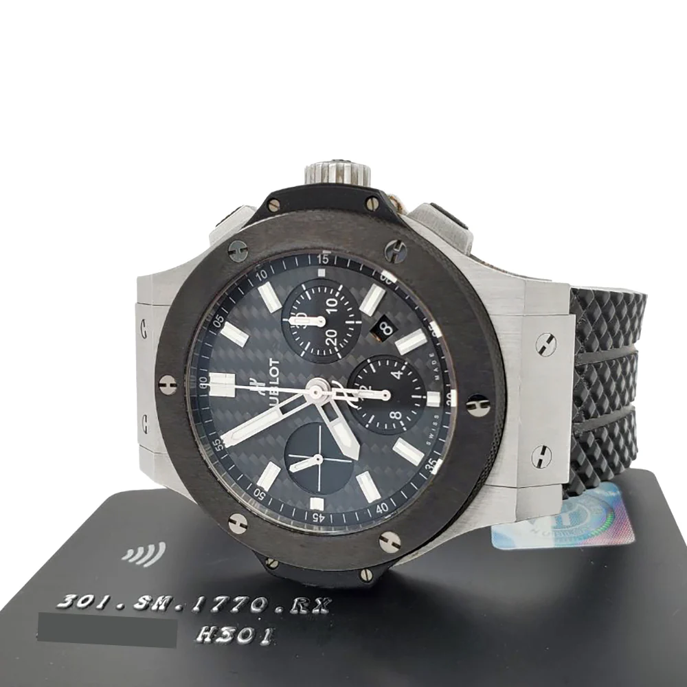 Hublot Big Bang Chronograph 44mm Ceramic Black Bezel/Rubber Strap/Steel Watch 301.SM.1770.RX Box Papers - Image 6