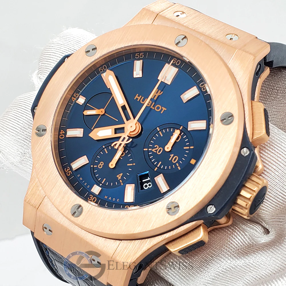 Hublot Big Bang Chronograph 44mm Rose Gold Blue Dial Watch 301.PX.7180.LR Box Papers