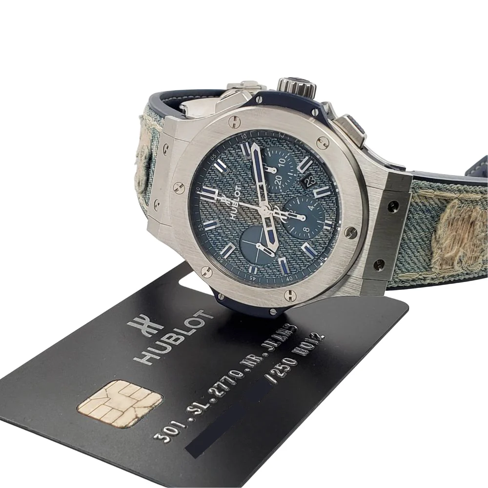 Hublot Big Bang Chronograph Jeans Limited Edition 44mm Blue Dial Watch 301.SL.2770.NR.JEANS Box Papers - Image 8