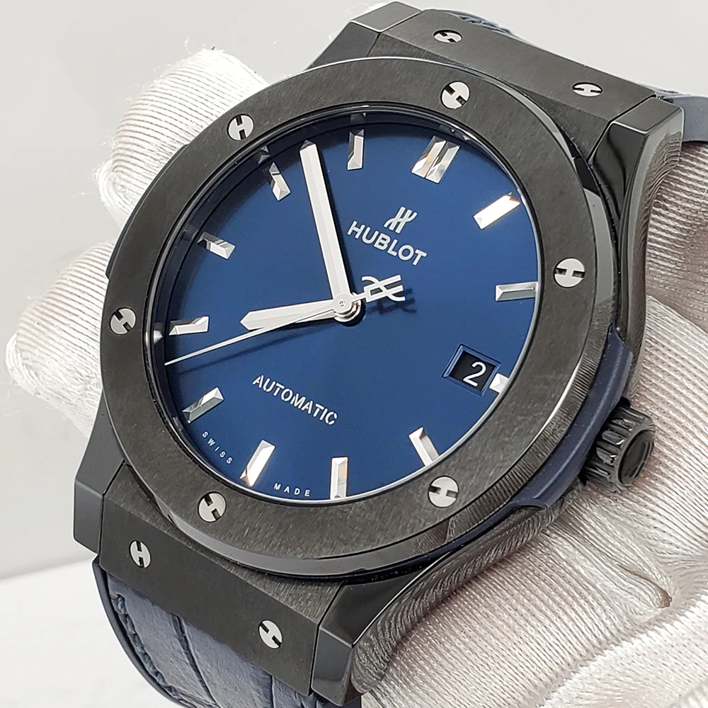 Hublot Classic Fusion 45mm Black Ceramic Bezel Blue Watch 511.CM.7170.LR Papers - Image 3