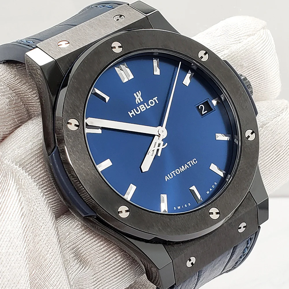 Hublot Classic Fusion 45mm Black Ceramic Bezel Blue Watch 511.CM.7170.LR Papers - Image 4