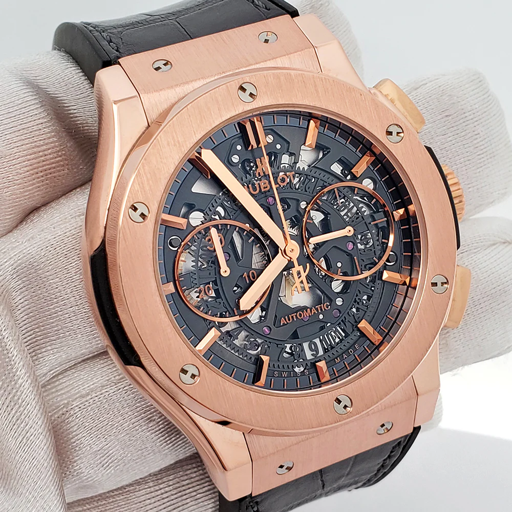 Hublot Classic Fusion Aerofusion Chronograph 45mm King Gold Skeleton Watch 525.OX.0180.LR Box Papers - Image 3