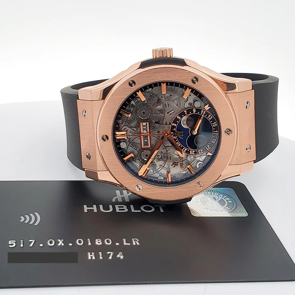 Hublot Classic Fusion Aerofusion Moonphase 45mm King Gold Skeleton Watch 517.OX.0180.LR Box Papers - Image 4