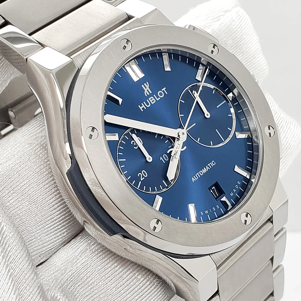 Hublot Classic Fusion Chronograph Blue Dial 45mm Titanium Watch 520.NX.7170.NX Box Papers - Image 3