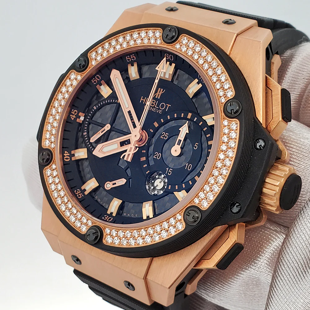 Hublot King Power 48mm Factory Diamonds Bezel Rose Gold Watch Box Papers