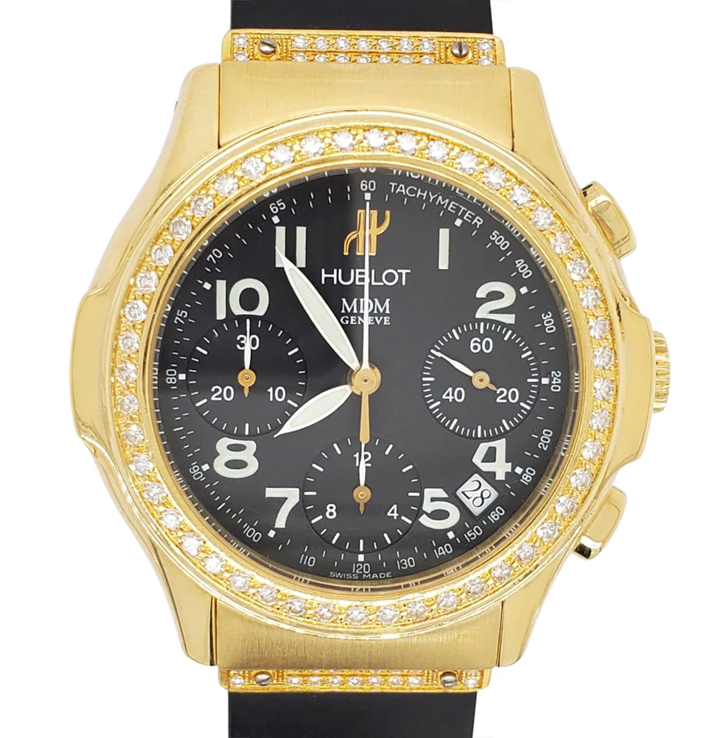 Hublot MDM Elegant Chronograph 40mm Yellow Gold Diamond Watch 1810.3.054