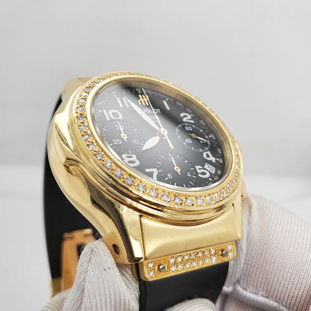 Hublot MDM Elegant Chronograph 40mm Yellow Gold Diamond Watch 1810.3.054 - Image 3