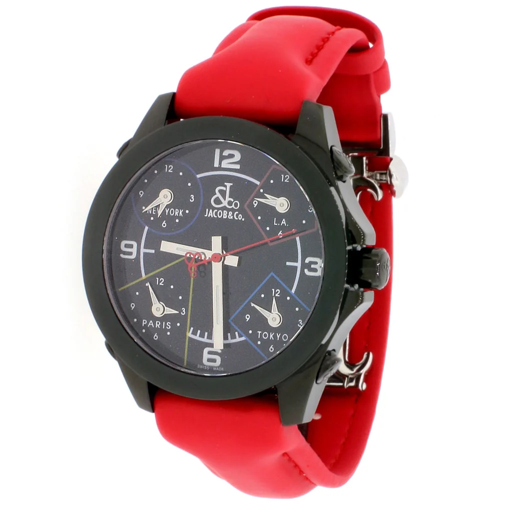 Jacob & Co. Five Time Zone Factory Black Dial 40MM PVD Stainless Steel Mens Watch JCM-80BC