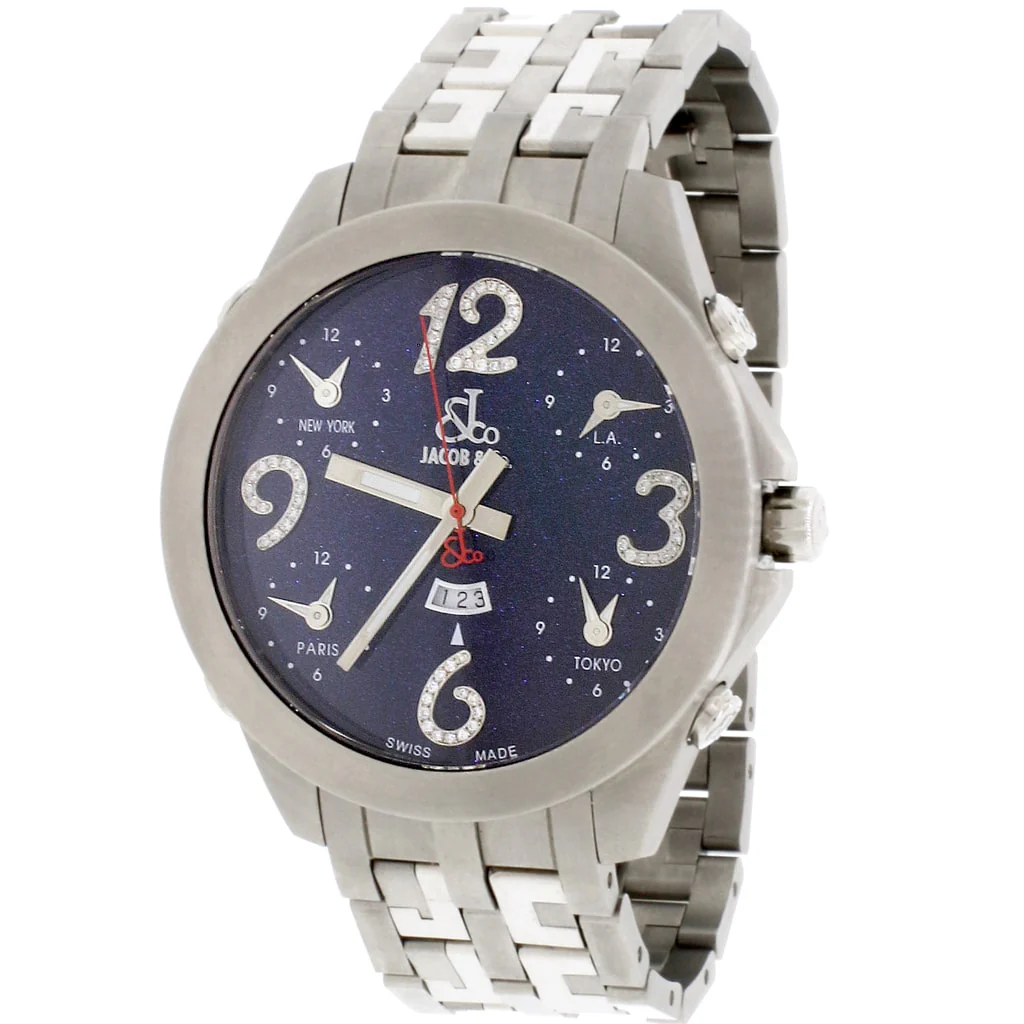 Jacob & Co. Five Time Zone Factory Dark Blue Diamond Dial Automatic Titanium Mens Watch JC-82B