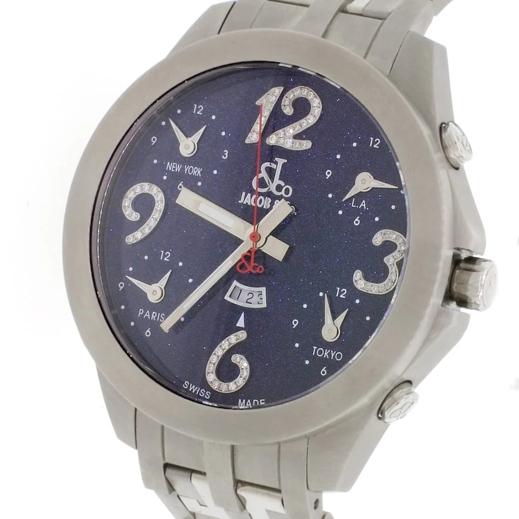 Jacob & Co. Five Time Zone Factory Dark Blue Diamond Dial Automatic Titanium Mens Watch JC-82B - Image 2