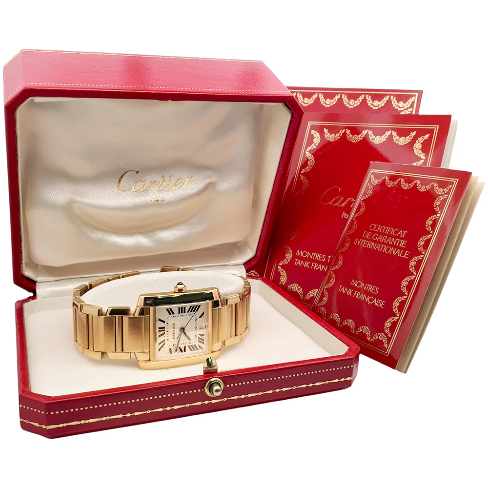 Large Cartier Tank Francaise 18k Yellow Gold Automatic 28mm Watch 1840 W50001R2 Box Papers - Image 3