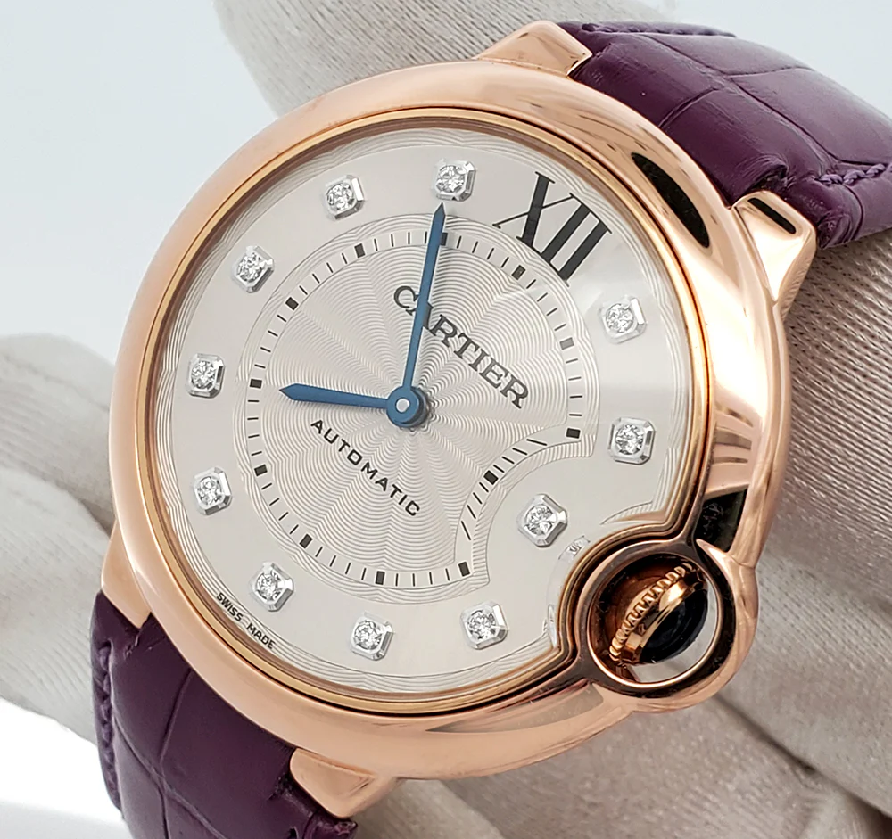 Mint Cartier Ballon Bleu 36mm Silver Diamond Dial Rose Gold Watch WJBB0010 3927 Box Booklet - Image 2