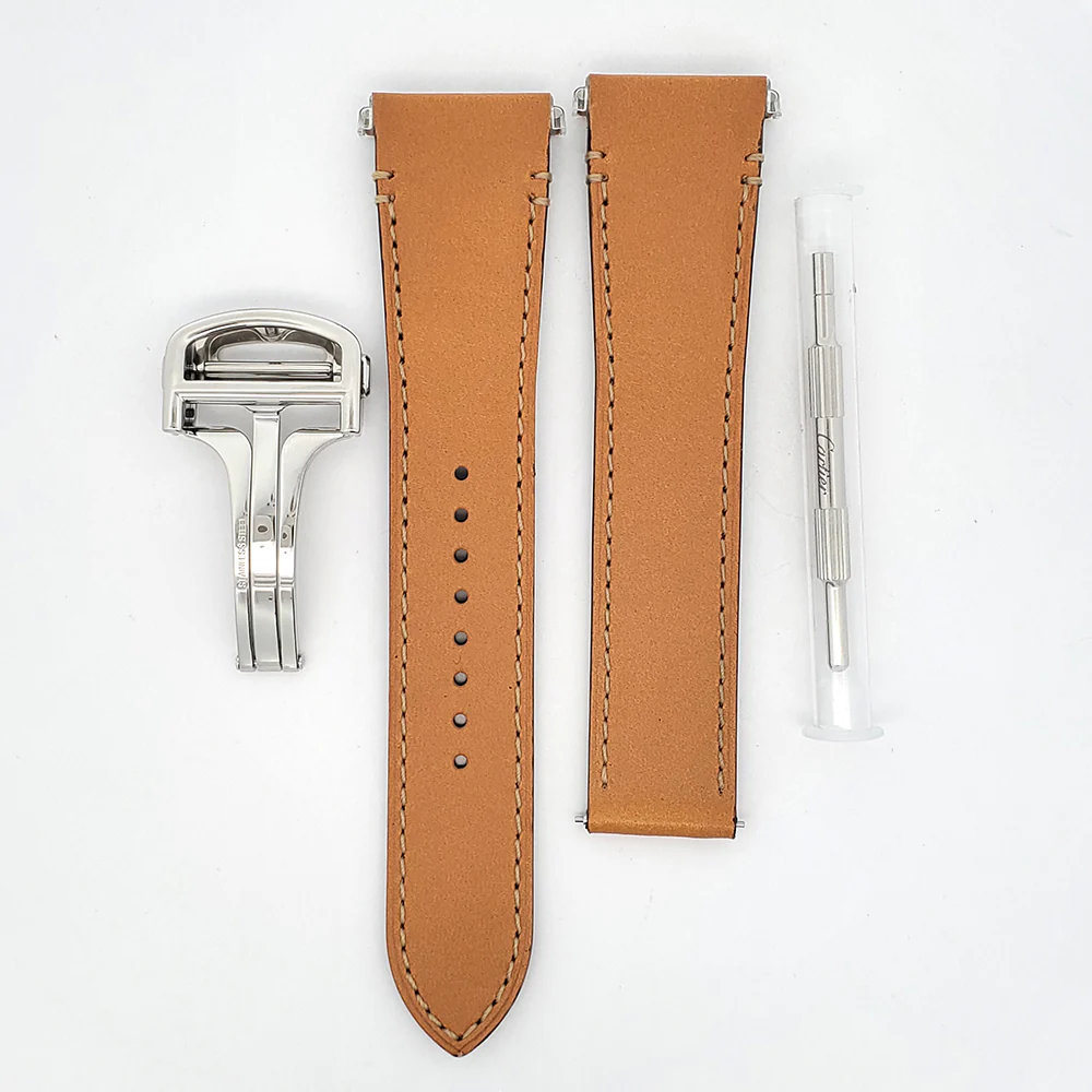 OEM Cartier Santos Quick Release Brown Leather Strap with Deployment Buckle KDAALABK 21mm