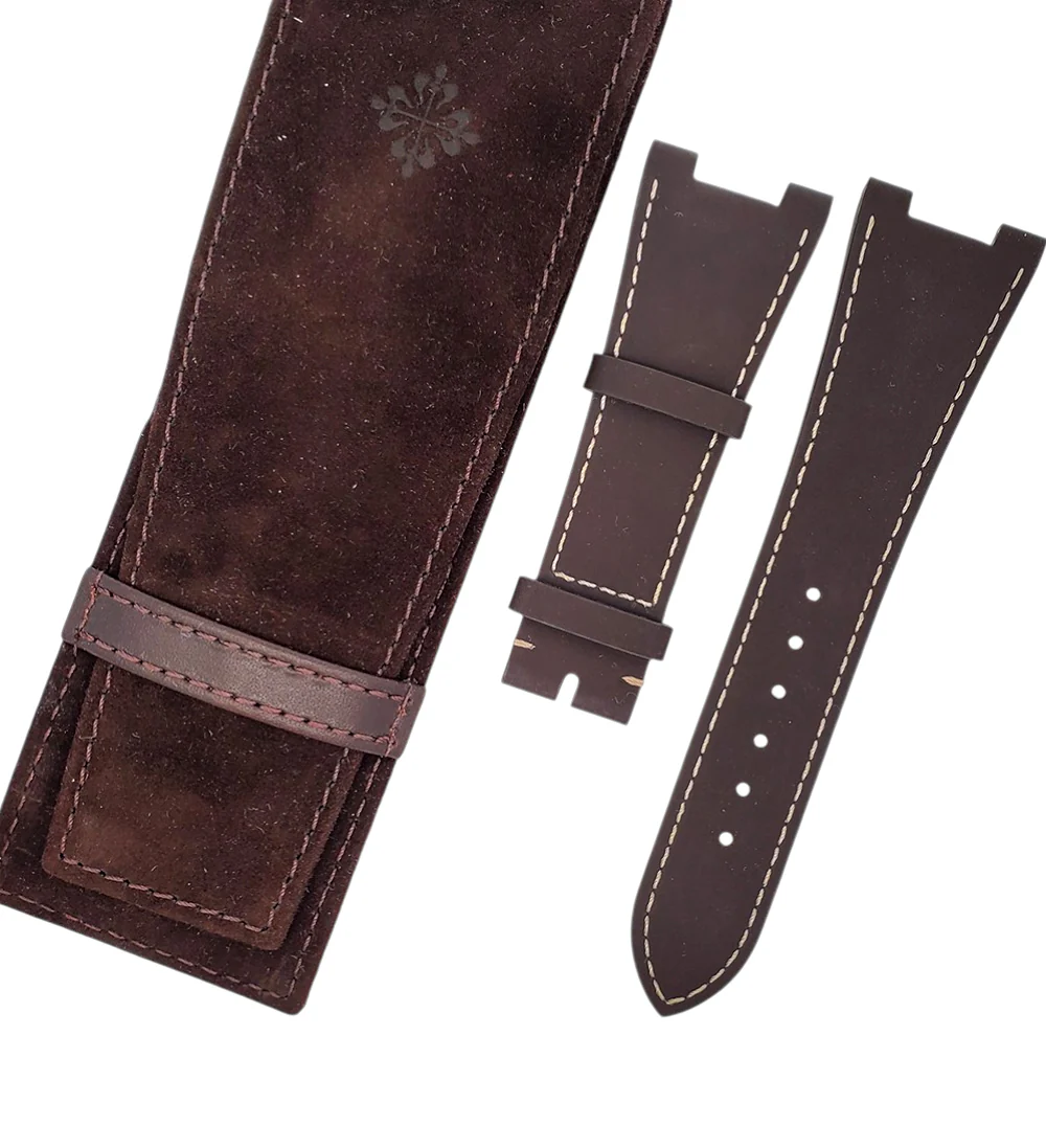 OEM Genuine Patek Philippe Nautilus 5712 Brown Leather Watch Strap 21mm with Suede Travel Pouch
