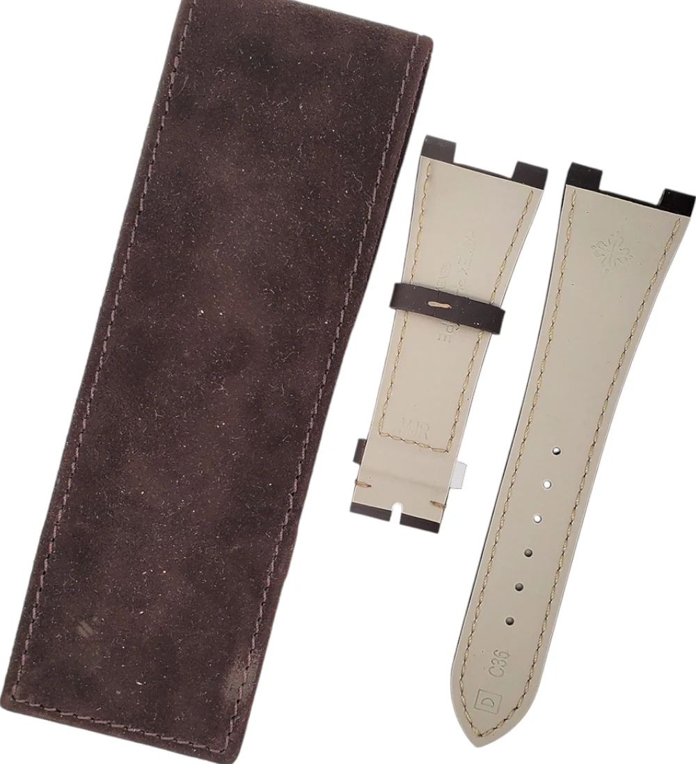 OEM Genuine Patek Philippe Nautilus 5712 Brown Leather Watch Strap 21mm with Suede Travel Pouch - Image 2