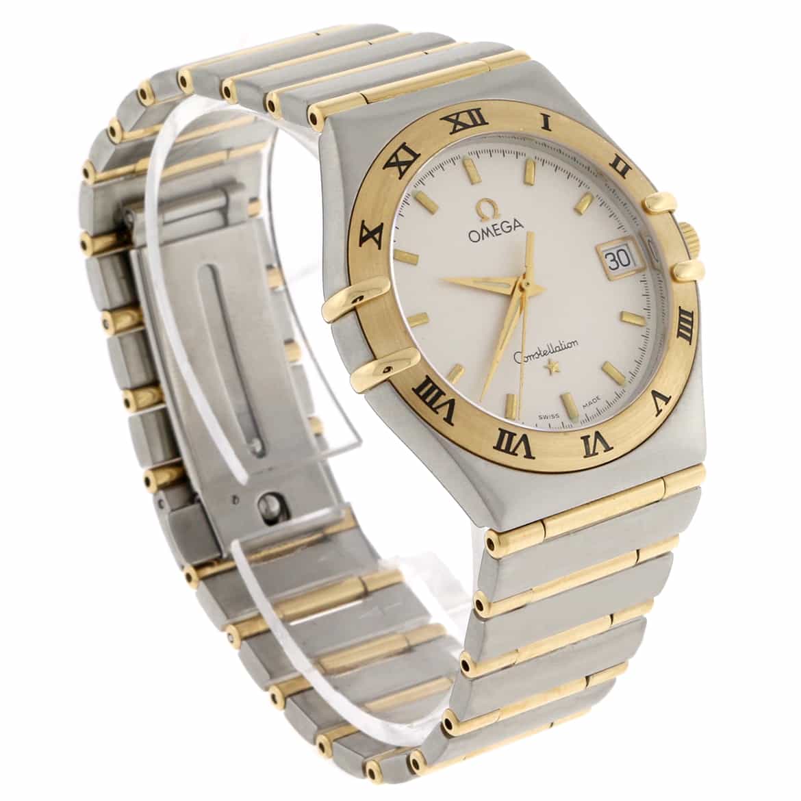 Omega Constellation 2-Tone 18K Yellow Gold & Stainless Steel Original Silver Dial 34MM Full Bar Band Mens Watch - Image 3