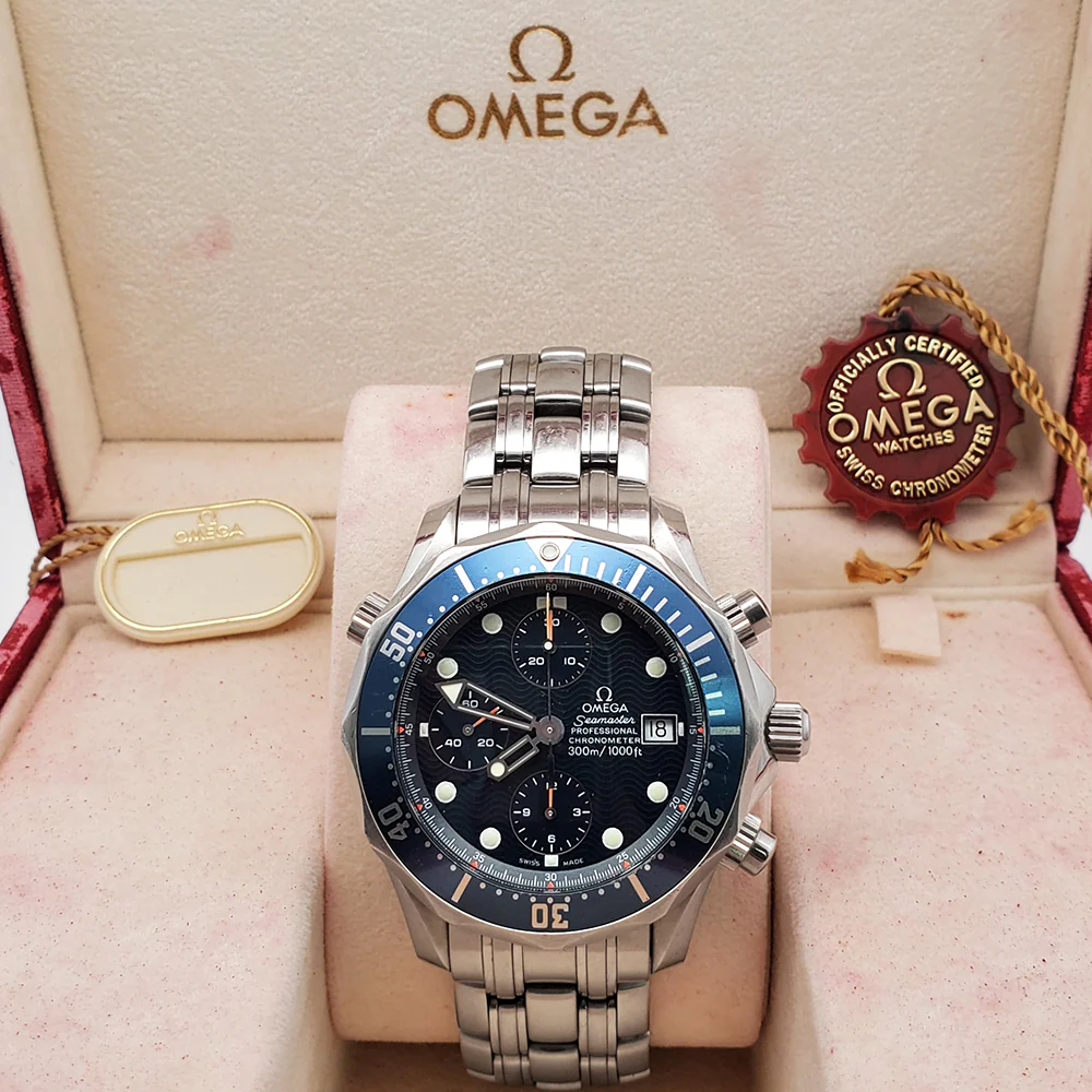 Omega Seamaster Chronograph Steel Blue Wave Dial Mens 41.5mm Watch 2599.80.00 Box/Booklet/Tag - Image 4