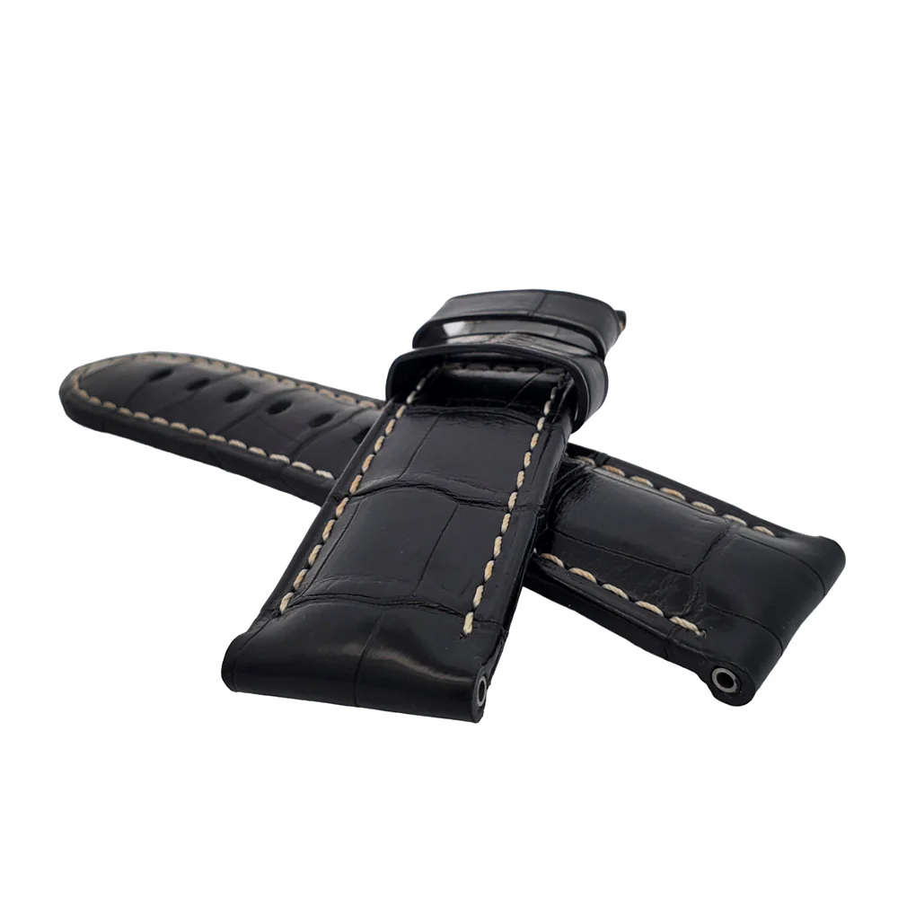 Panerai 24mm OEM Black Alligator Leather Strap for Tang Buckle