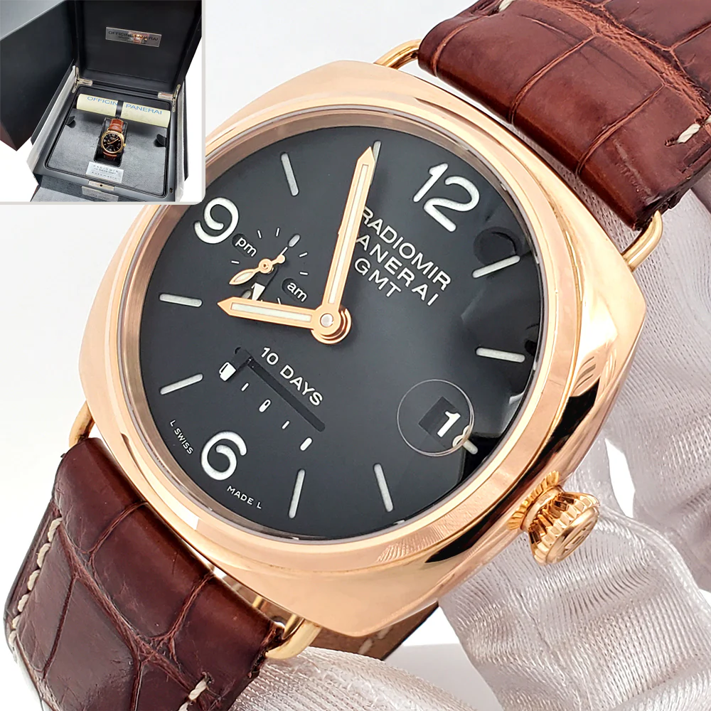 Panerai Radiomir Limited Edition 10-Days GMT Rose Gold Watch PAM00273 Box Papers