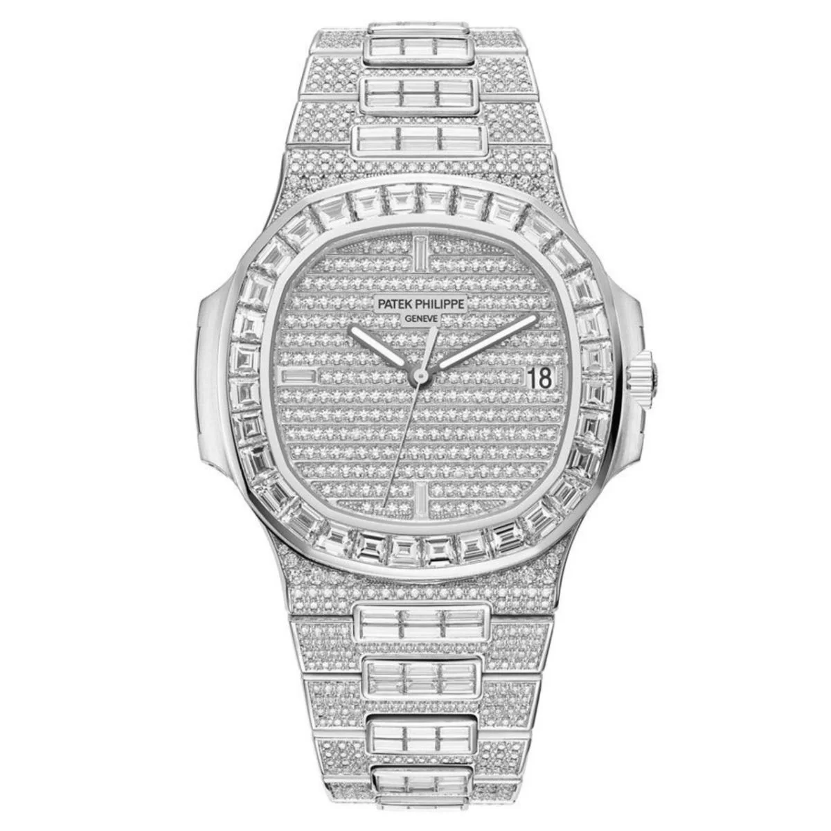 Patek Philippe Nautilus 40mm Pave Diamonds White Gold Mens Watch 5719-10G-010 Box Papers