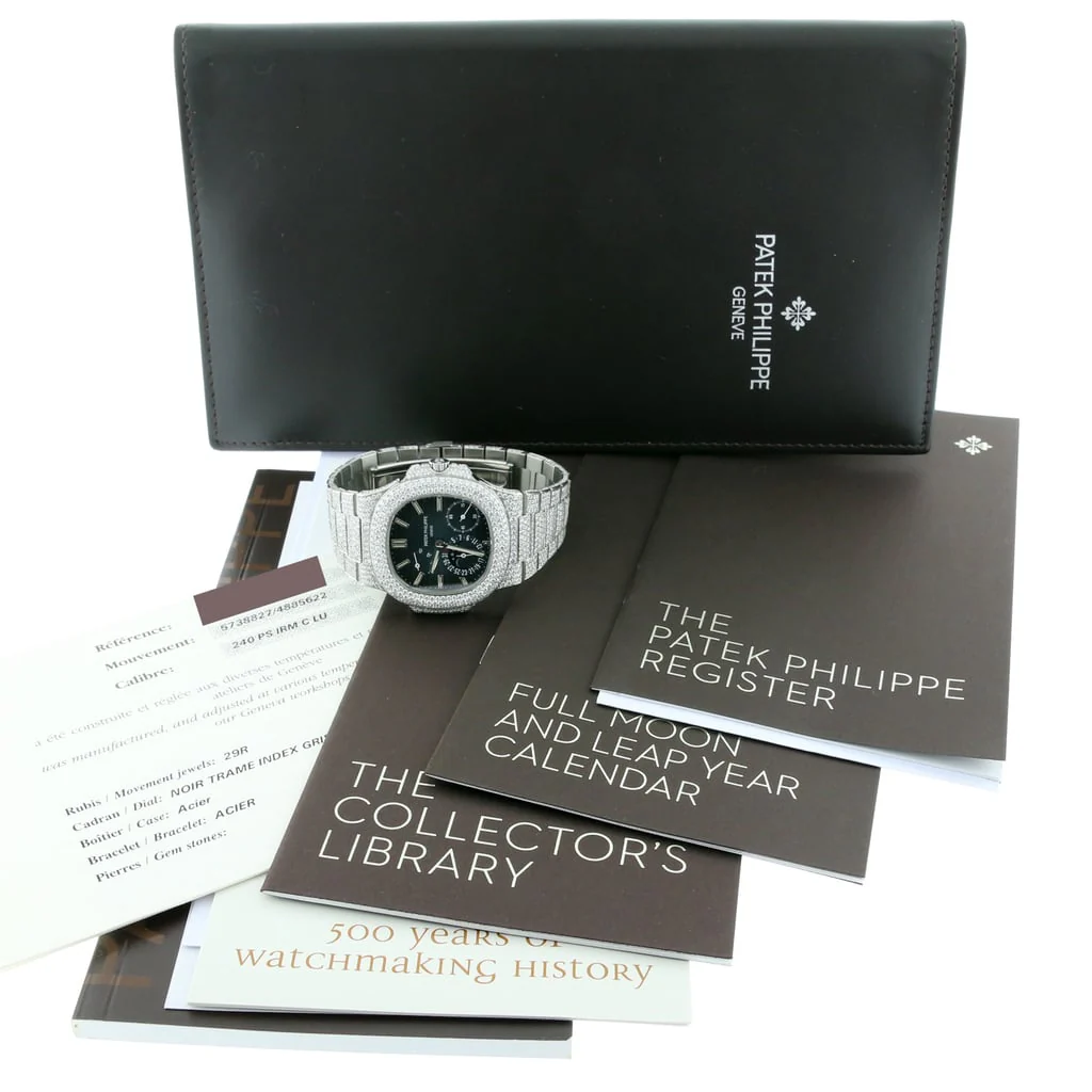 Patek Philippe Nautilus Annual Calendar Moonphase 41MM Black Dial Stainless Steel Watch 5712/1A-001 w/Diamond Bezel & Bracelet - Image 3
