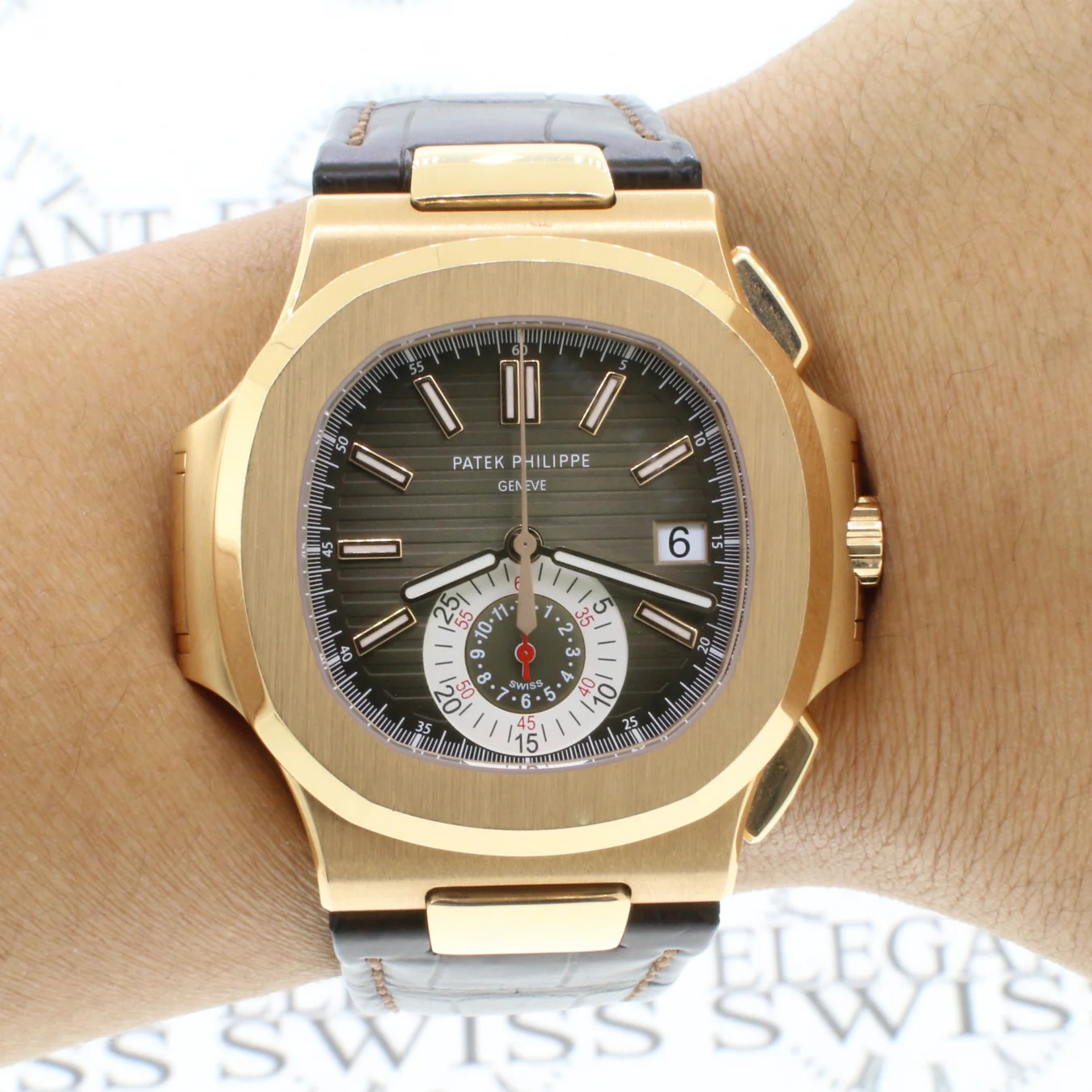 Patek Philippe Nautilus Chronograph Rose Gold Watch 5980R Box Papers - Image 2