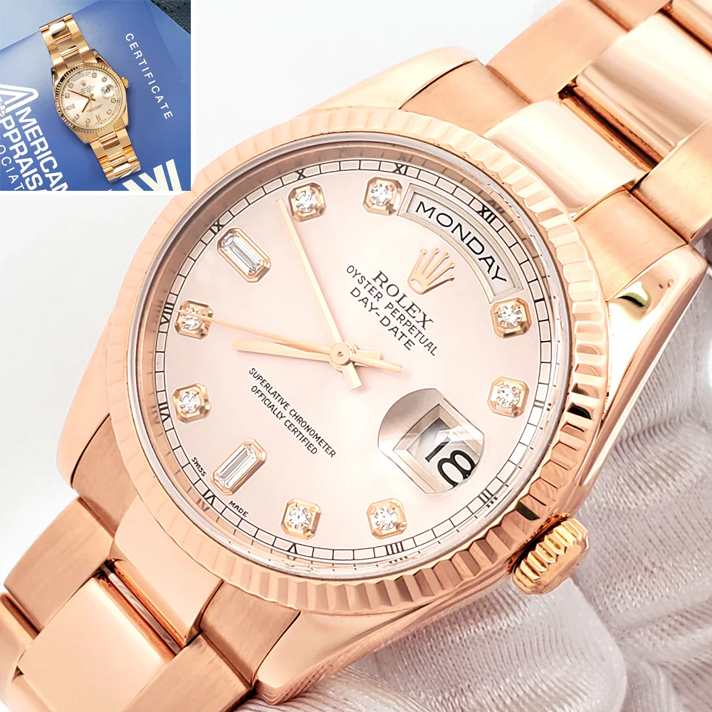 Rolex Rose Gold Day-Date 118235 Factory Pink Diamond Dial 36mm Oyster Watch