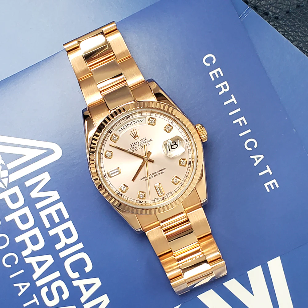 Rolex Rose Gold Day-Date 118235 Factory Pink Diamond Dial 36mm Oyster Watch - Image 3