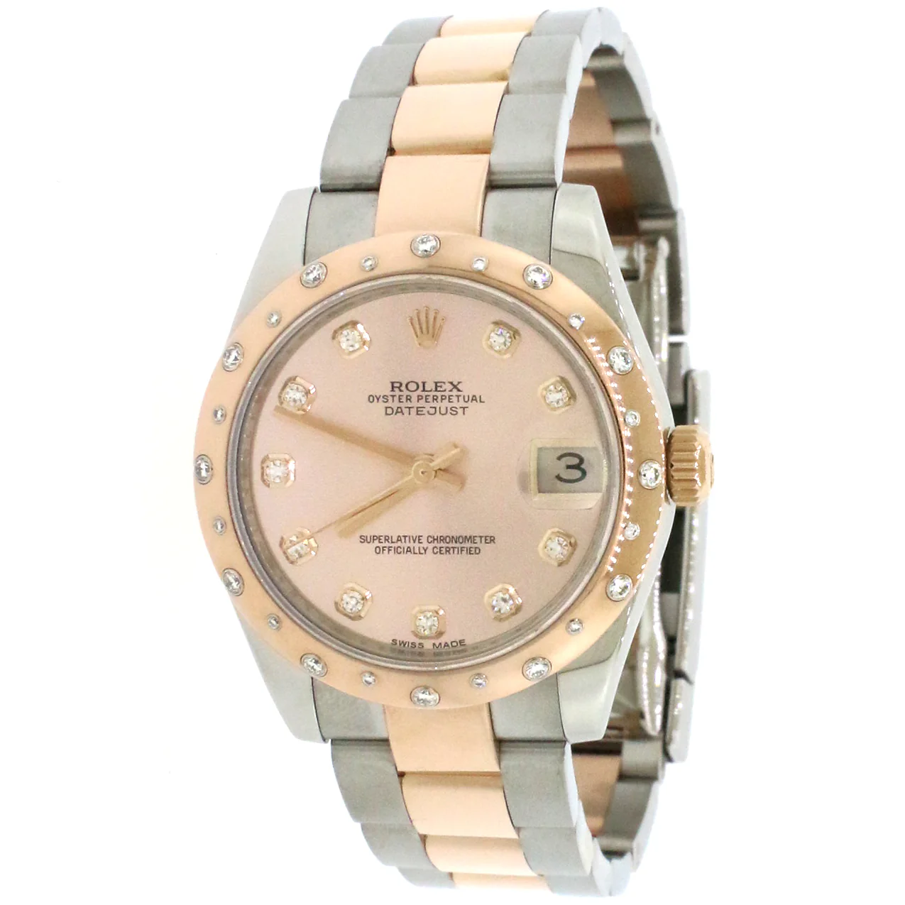 Rolex Datejust 31mm SS/Rose Factory Diamond Bezel/Pink Diamond Dial/Box&Papers 178341