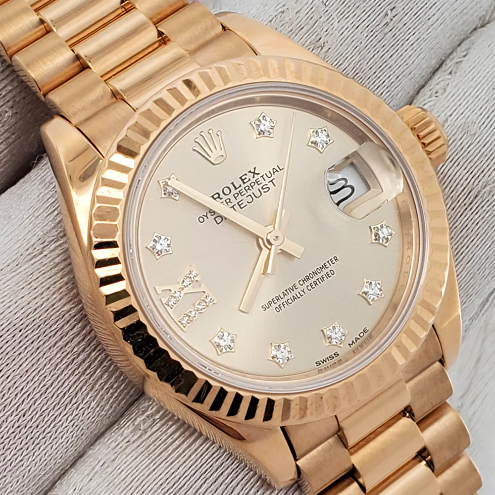Rolex 28mm President Datejust Yellow Gold Factory Star Champagne Diamond Dial Watch 279178 - Image 3